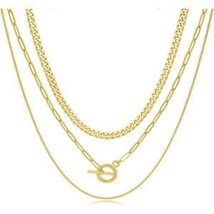 Women's Gold Cuban paper clip Dainty Stackable Layering Pendant Classic Necklace